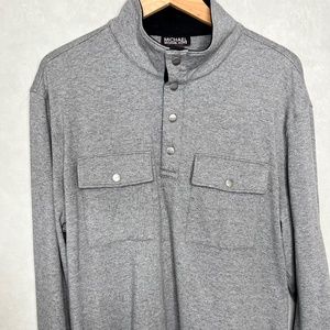 Michael Kors Men's Long Sleeve Polo Sweatshirt Size XL Cotton Grey Pockets